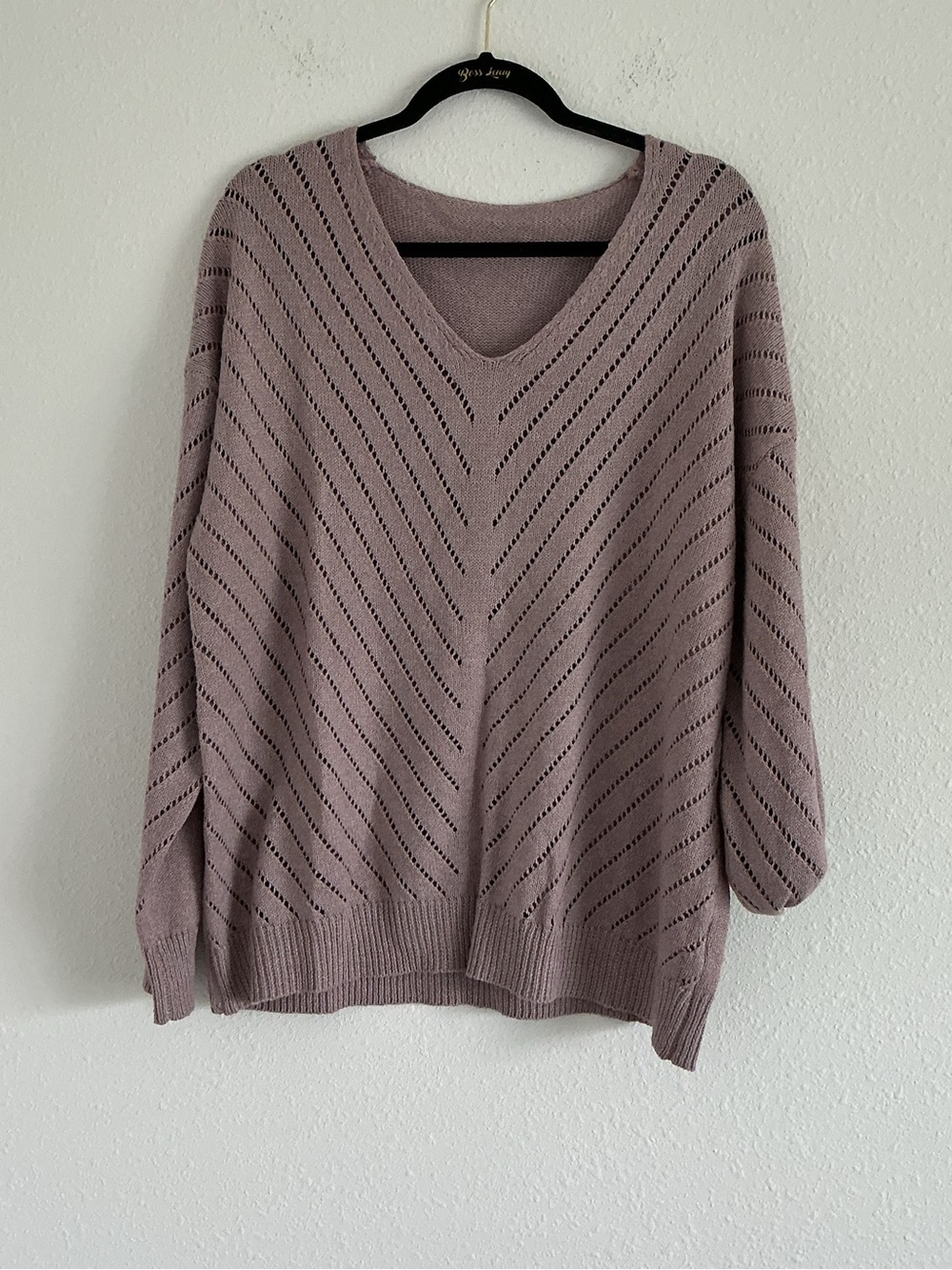 Amazon Women's V-Neck Pointelle Sweater in Dusty Mauve